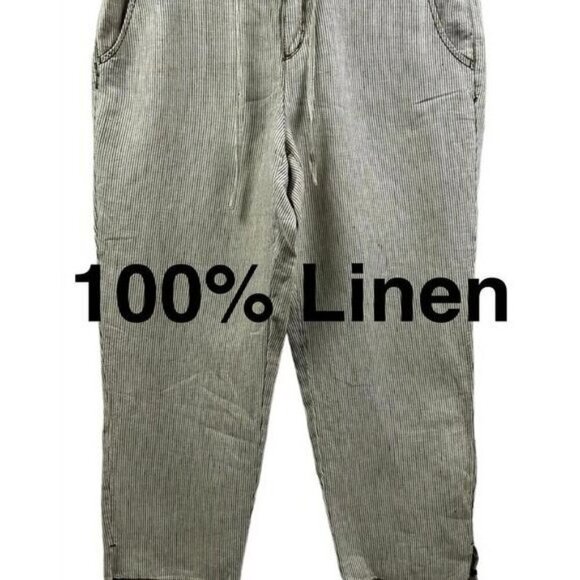 Marrakech Anthropologie Linen Pants Size 30 | Pinstripe Pull-On Wide Leg Trouser - Picture 2 of 8